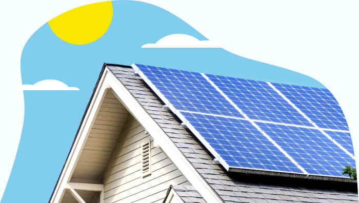 Solar panels on the roof of a house, harnessing sunlight to generate clean energy for the home.