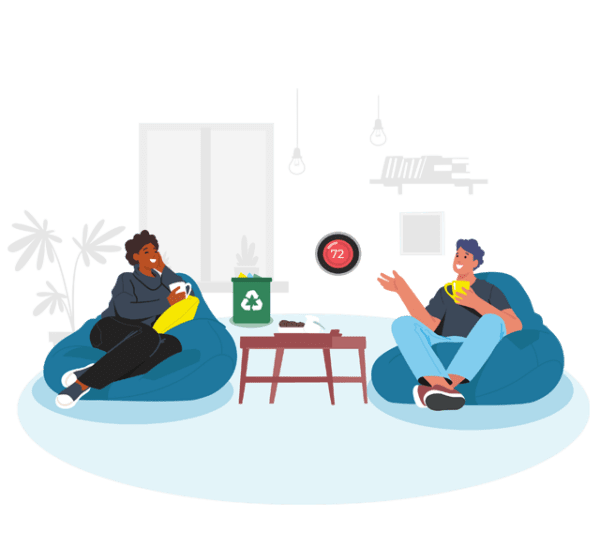 man and woman relaxing and talking at home