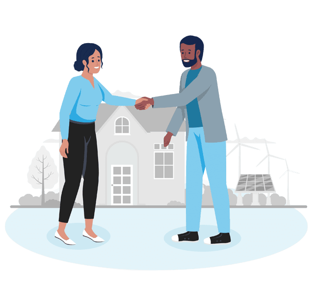 Our Culture of Doing Good – Blue woman and man shaking hands outside